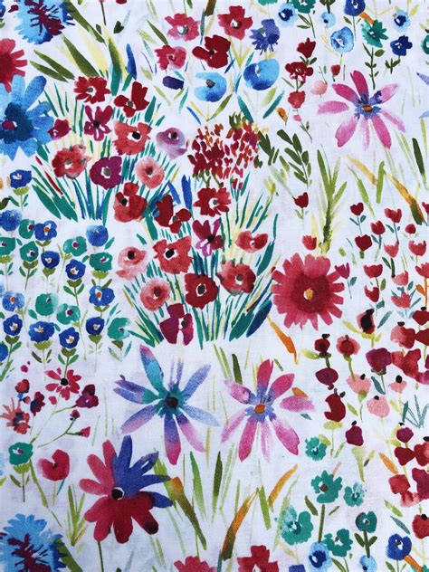 Watercolor Wildflowers Cotton Fabric 12 Yard 18x44 Or 14 Etsy