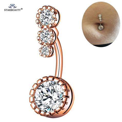 Starbeauty 14g Round Crystal Navel Rings Belly Piercing Nombril Earrings Belly Button Piercing
