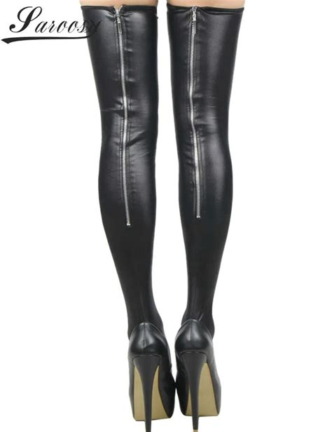 super deal black leather stockings erotic back zipper women thigh high stockings sexy lady