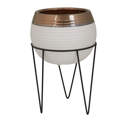 Better Homes And Gardens 8 Metallic Stripe Pot With Stand Brasswhite