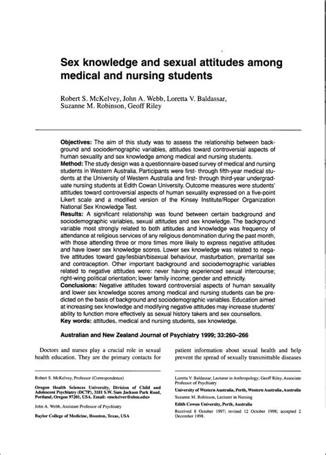 Pdf Sex Knowledge And Sexual Attitudes Among Medical And Nursing Students