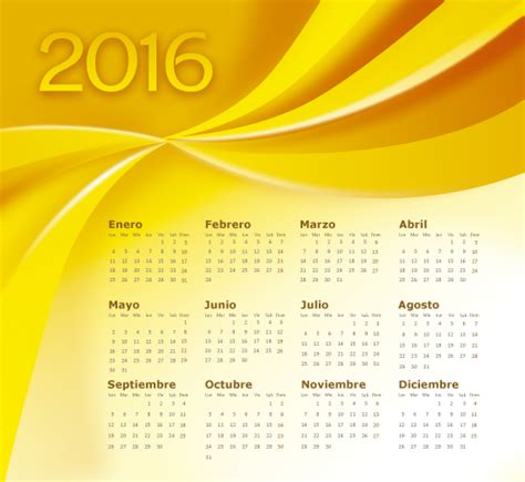 Calendario 2016 En Español Abstracto Dorado Vector Clipart