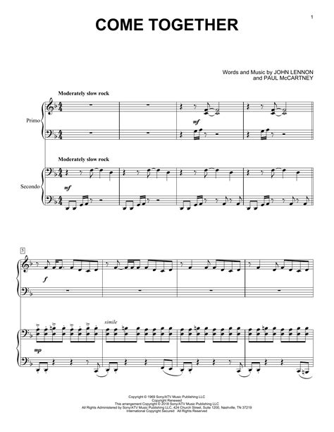 Come Together Sheet Music The Beatles Piano Duet
