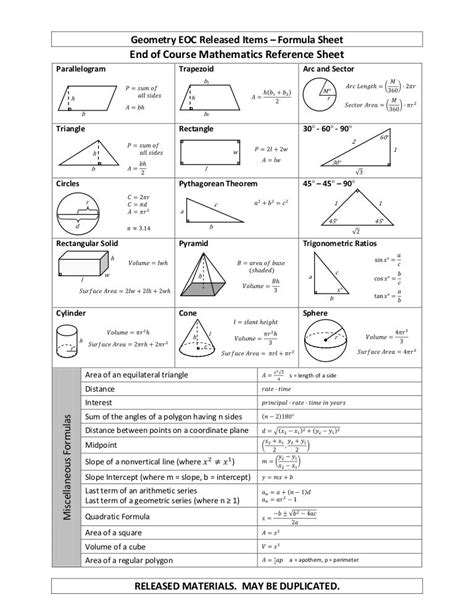 Geometry Formula Sheet