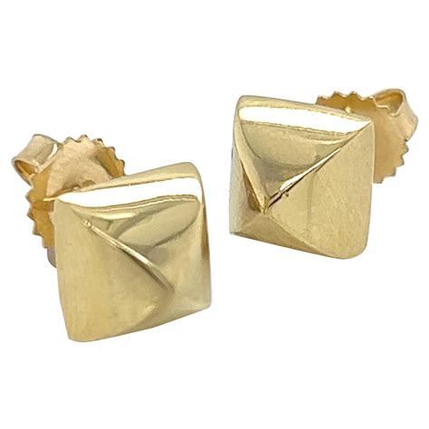 Italian Enamel Diamond K Yellow Gold Art Leaf Stud Earrings For Sale