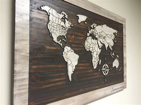 World Map Wood Wall Art Carved World Map Home Decor By Howdyowl