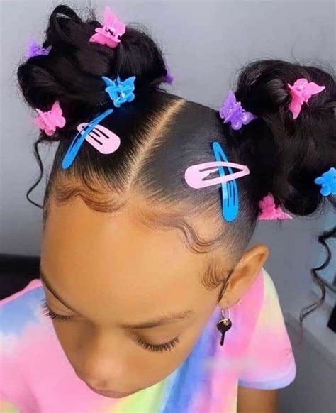 Kids Clips And Butterflies Space Buns Girly Hairstyles Kids Curly