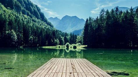 Nature Forest Lake Dock Mountains Wallpapers Hd