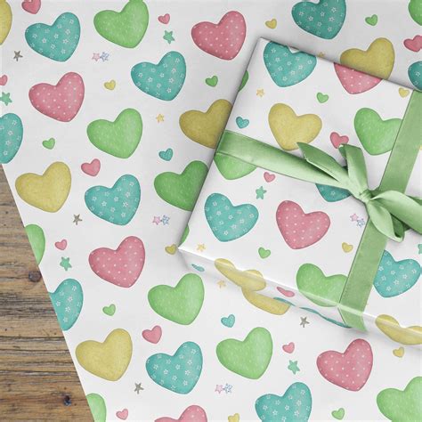Pastel Hearts Wrapping Paper Cute Valentine Wrapping Paper Etsy Uk
