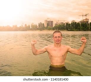 Naked Sports Man Standing On Lake Stock Photo Shutterstock