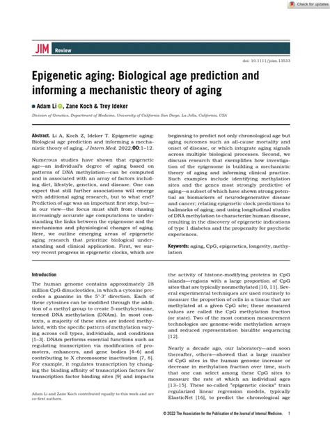 Journal Of Internal Medicine 2022 Li Epigenetic Aging Biological