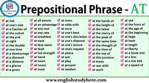 Prepositional Phrases List - AT - English Study Here