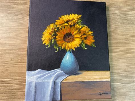 Acrylic Painting Sunflower Still Life Original Painting Etsy