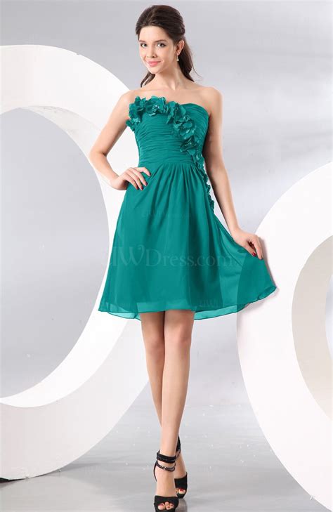 Emerald Green Plain A Line Strapless Sleeveless Zipper Knee Length Homecoming Dresses