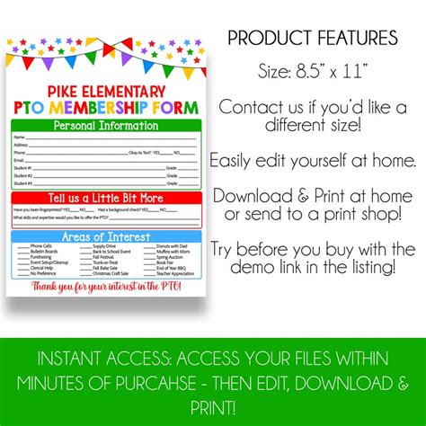 Editable Pto Membership Form Printable Pta Sign Up Sheet Etsy Singapore