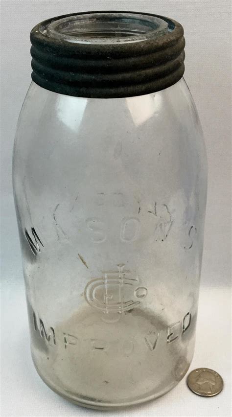Lot Antique C 1900 Clyde Glass Mason Fruit Jar Masons Improved