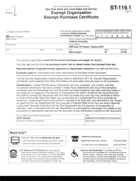 Nys Tax Exempt Form St 119 1 Pdf Fill Out And Sign Online Dochub