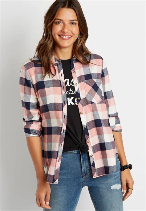 Pink Plaid Flannel Button Down Long Sleeve Shirt Maurices