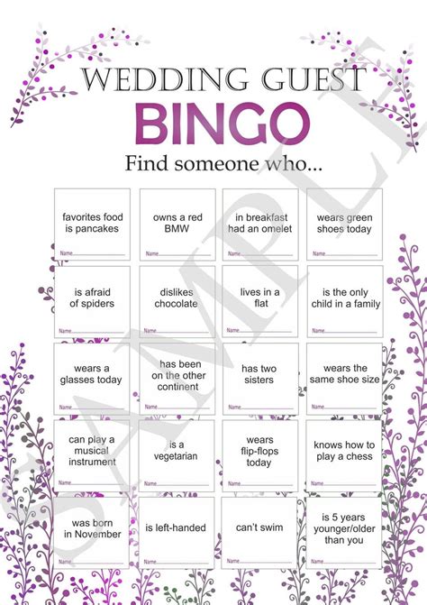 Wedding Bingo Wedding Reception Activities Wedding Games For Guests Wedding Venues Wedding