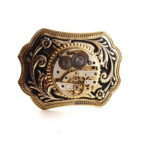 Steampunk Mens Belt Buckle Gold Tone Vintage Brass 1880s
