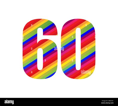 60 Number Rainbow Style Numeral Digit Colorful Sixty Number Vector