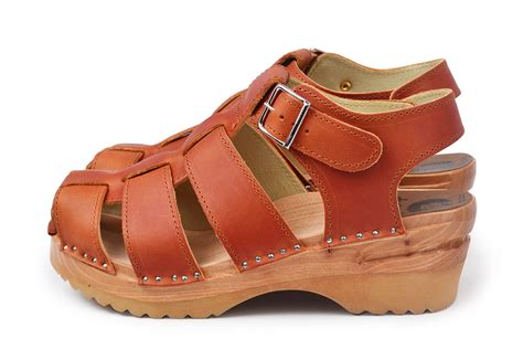 Clog Sandals In Cognac Vegetable Tanned Leather Troentorp Clogs