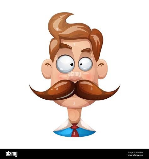 Funny Cute Cartoon Man Illustration Mustache Whisker Smiley Stock