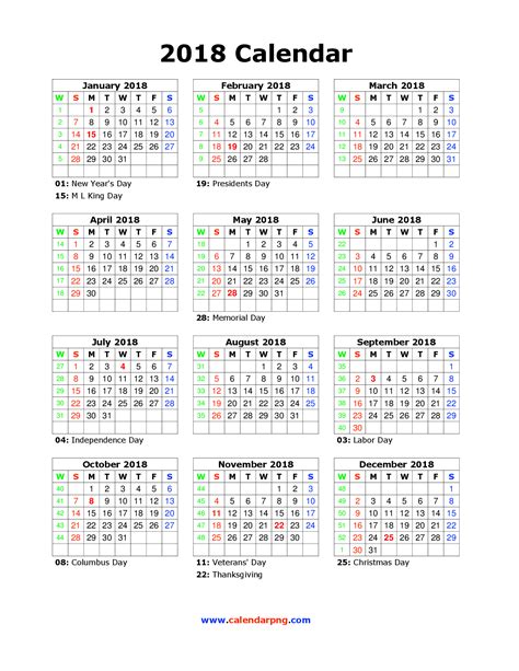 Calendar 2018 Png Transparent Image Png Mart
