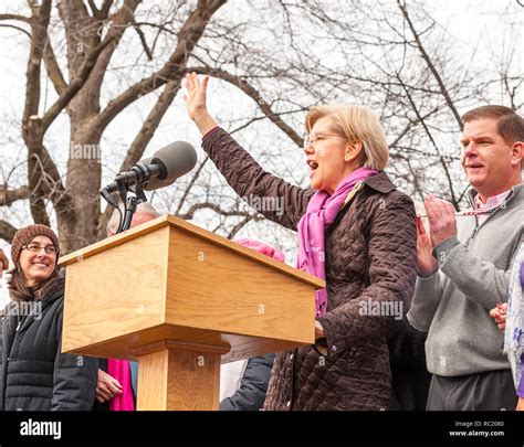 Senator Elizabeth Warren Raising Her Hand And Yelling Encouragement To