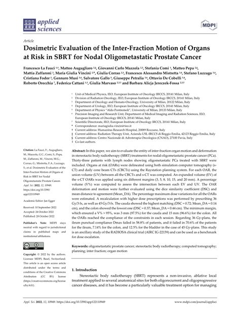 PDF Dosimetric Evaluation Of The Inter Fraction Motion Of Organs At Risk In SBRT For Nodal