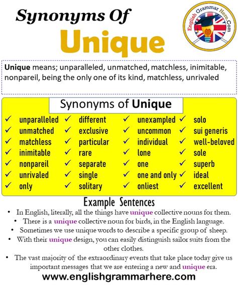 Synonyms Of Unique, Unique Synonyms Words List, Meaning and Example ...