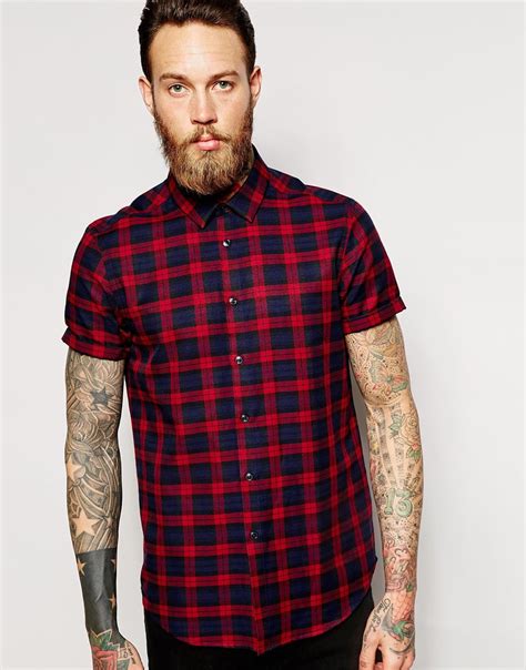 Lyst Asos Shirt In Short Sleeve With Flannel Check In Red For Men