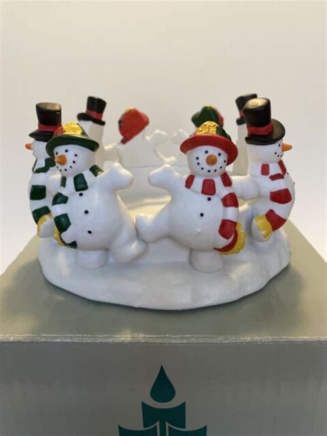 Partylite Frolicing Frostys Snowman 3 Wick Candle Holder P7364 Ebay