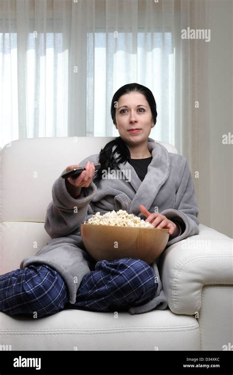Woman Watching Tv Alone Hi Res Stock Photography And Images Alamy
