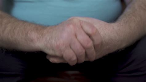 Close Up View Of The Hands Of Senior Old Nervous Man In Trouble Man Rubbing His Hands And