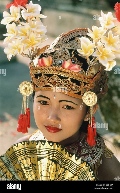 Indonesia Bali Young Balinese Dancer In Legong Costume Stock Photo