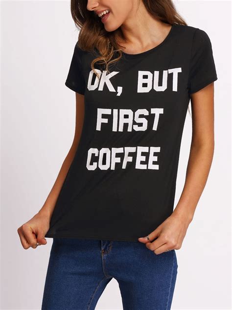 Black Letters Print T Shirt Emmacloth Women Fast Fashion Online