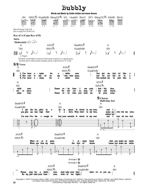 Bubbly Sheet Music Colbie Caillat Guitar Lead Sheet