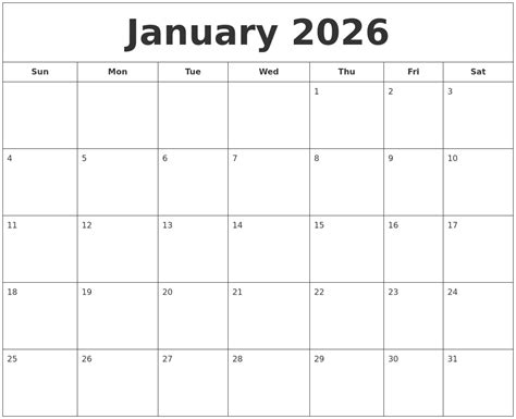 January 2026 Printable Calendar