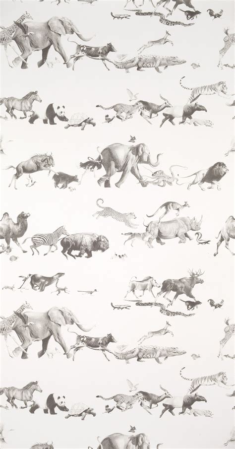 An Animal Print Wallpaper With Zebras Lions And Other Wild Animals In