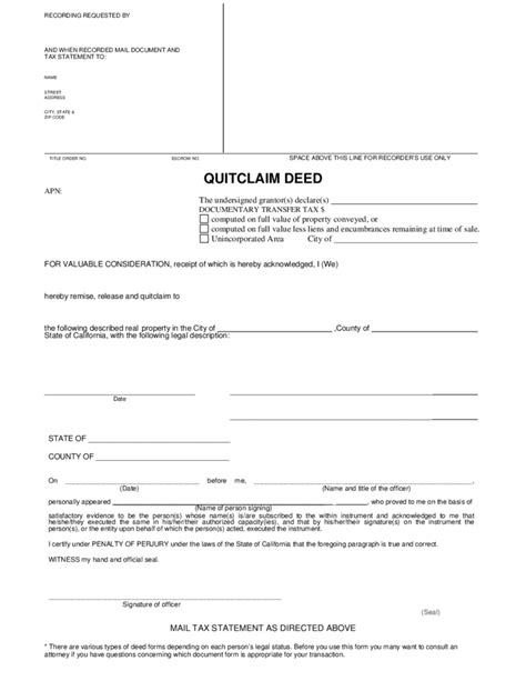 Free Printable Quit Claim Deed Form California Printable Forms Free