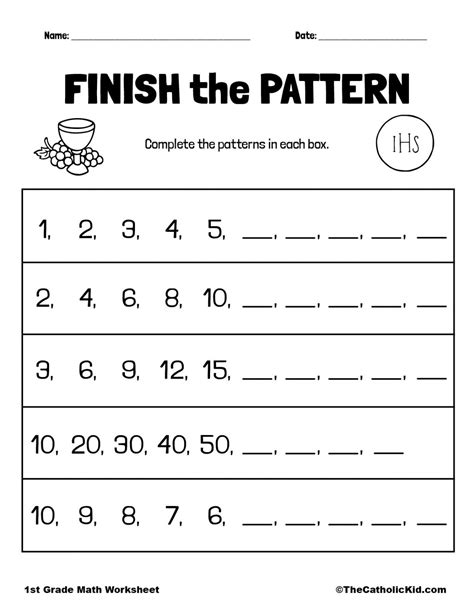 Finish The Pattern 1st Grade Math Worksheet Catholic