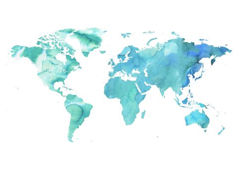 World Map Watercolor Map Watercolor Globe Blue Map Blue Etsy In 2021