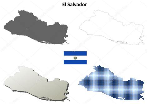 El Salvador En Blanco Esquema Detallado Mapa Conjunto Vector Gráfico