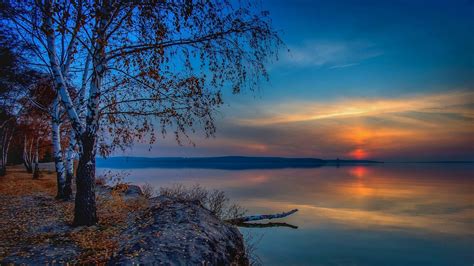 1920x1080 Landscape Nature Lake Sunset Fall Leaves Clouds Reflection