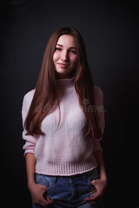 Model Test Shooting With Pretty Brunette Girl Posing In Grey Underwear