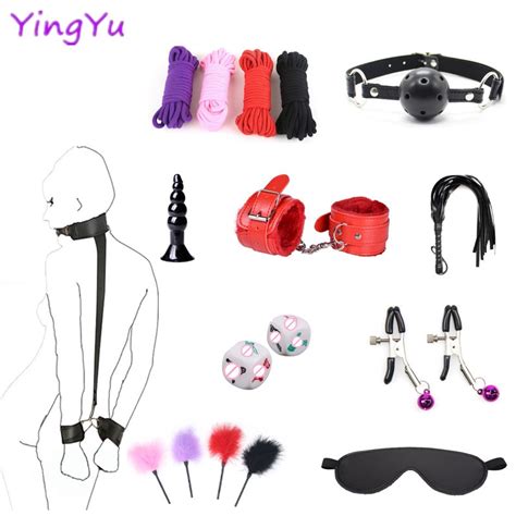 Adult Game Sex Toys Kits Handcuffs Nipple Clamps Whip Bdsm Bondage