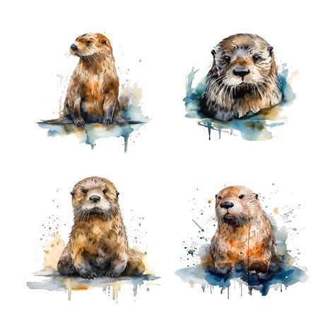 Premium Vector Sea Otter Watercolor Paint Collection