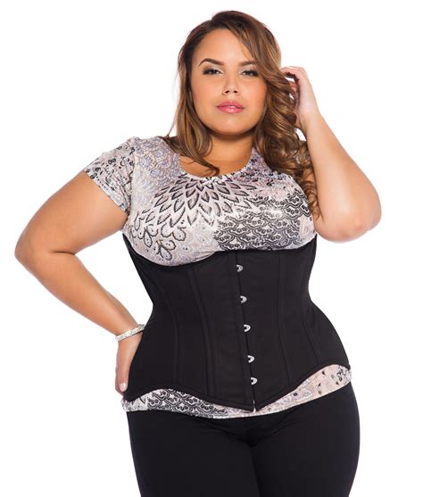 jolie black cotton plus size underbust steel boned corset glamorous corset