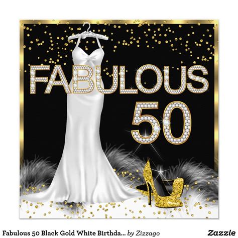 Fabulous 50 Black Gold White Birthday Party Invitation Zazzle 50th
